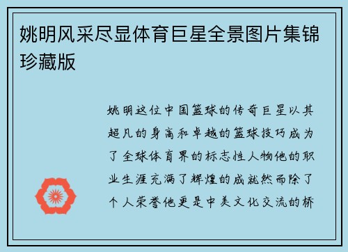 姚明风采尽显体育巨星全景图片集锦珍藏版